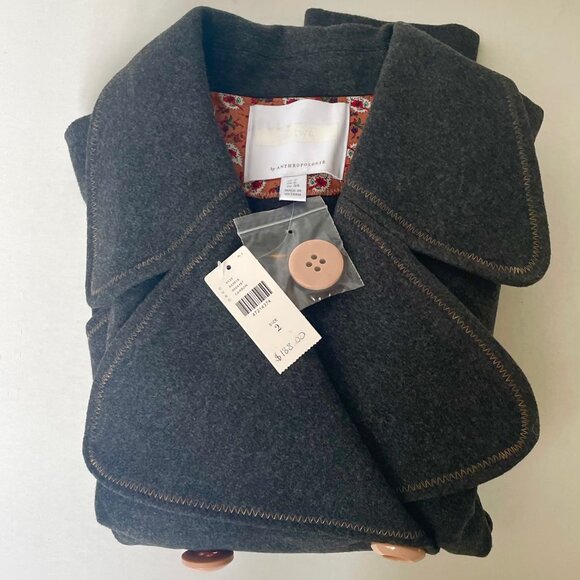 Anthropologie Jacket Peacoat Womens 2 Gray Cropped Blazer Contrast Trim Relaxed - Picture 8 of 13